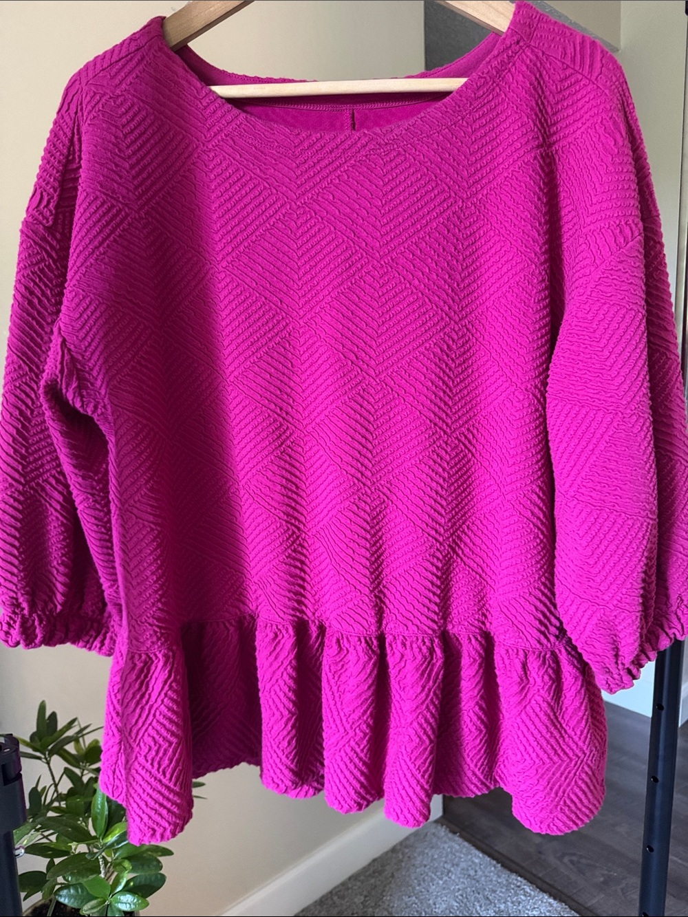 Maeve by Anthropologie Fuchsia Peplum Long-Sleeve Tunic Textured Size M